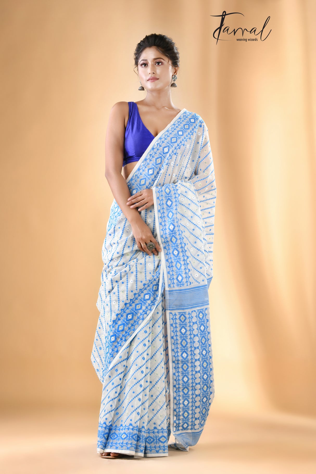 Ganga nil soft handloom dhaki jamdani saree