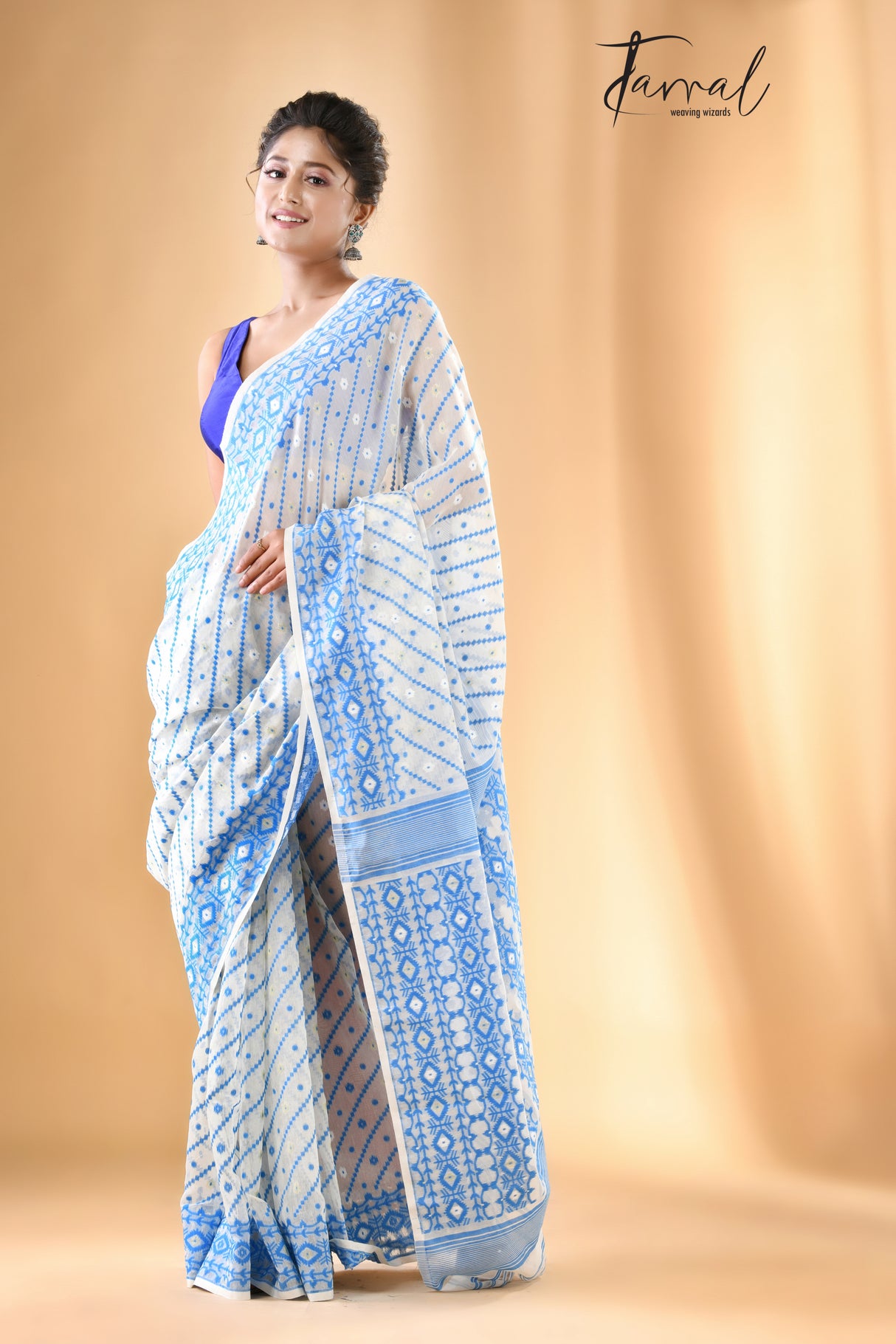 Ganga nil soft handloom dhaki jamdani saree