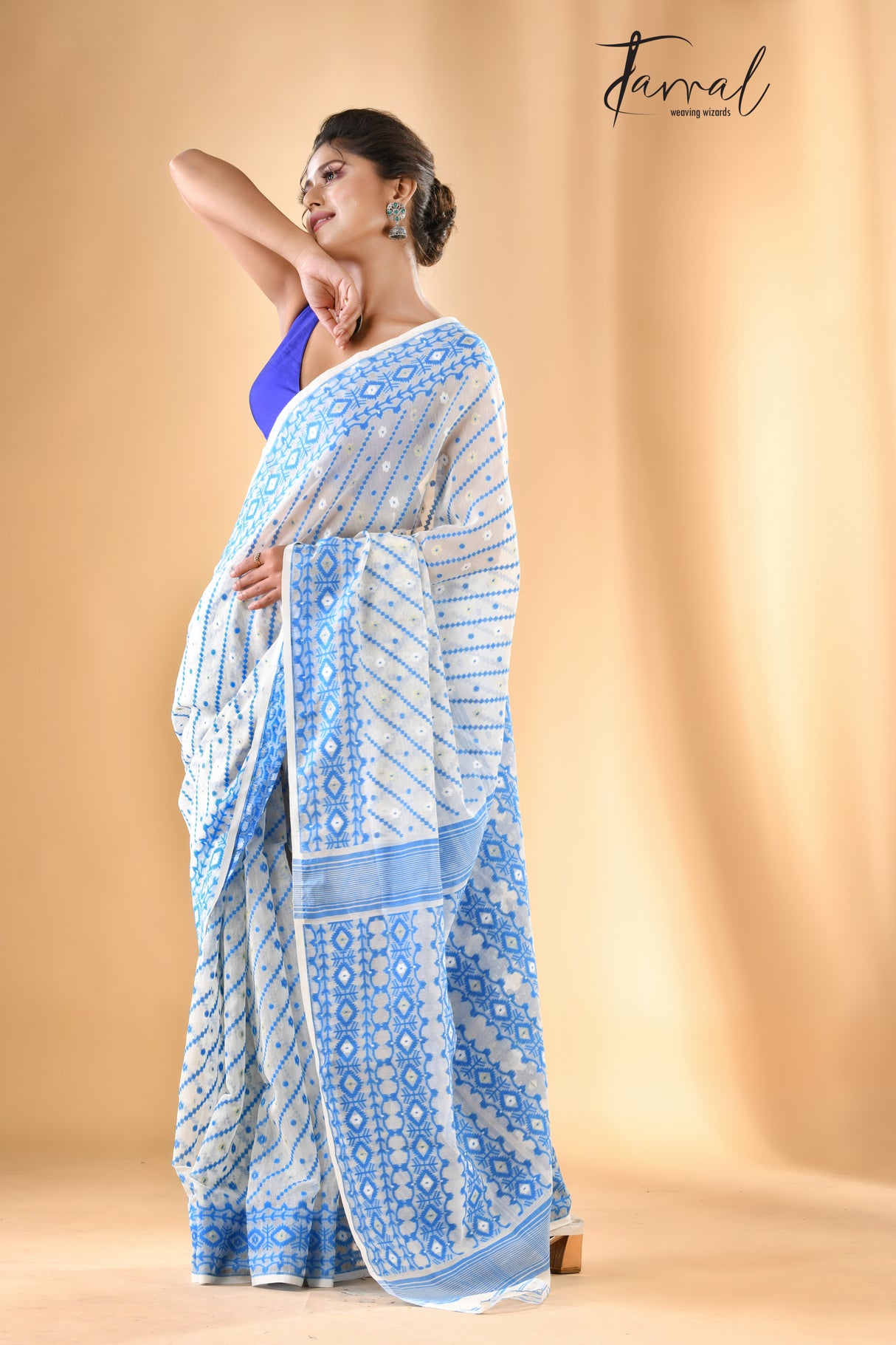 Ganga nil soft handloom dhaki jamdani saree