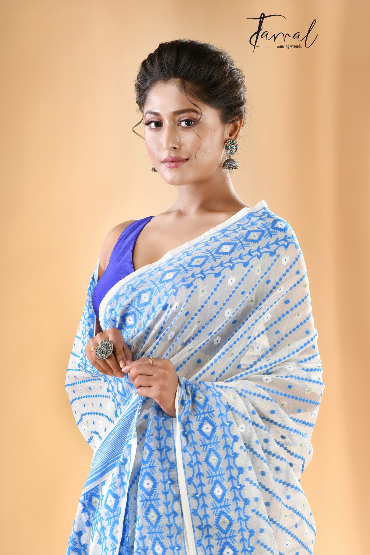 Ganga nil soft handloom dhaki jamdani saree