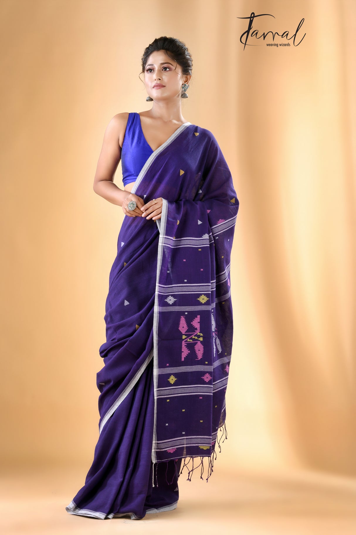 Violet vibes cotton handwoven jamdani saree