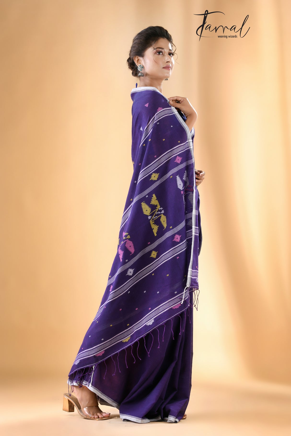 Violet vibes cotton handwoven jamdani saree