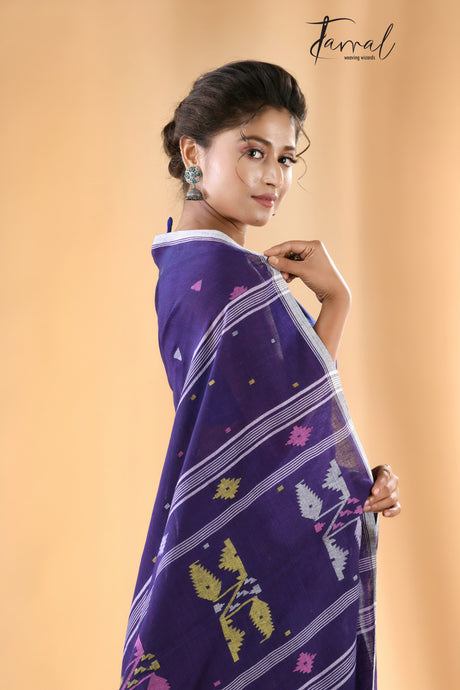 Violet vibes cotton handwoven jamdani saree