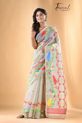 Light Ash with multi colour soft dhakai jamdani handloom saree