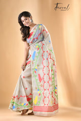 Light Ash with multi colour soft dhakai jamdani handloom saree