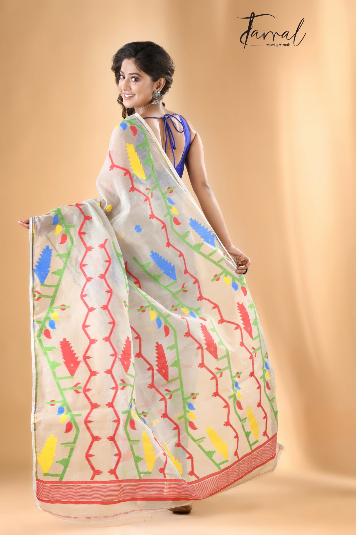 Light Ash with multi colour soft dhakai jamdani handloom saree