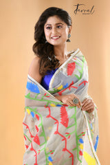 Light Ash with multi colour soft dhakai jamdani handloom saree