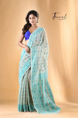 Ash with firoza handloom soft dhakai jamdani saree
