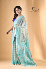 Ash with firoza handloom soft dhakai jamdani saree - Tamal Boutique