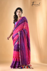 Rani & Purple with Zari border Mul cotton saree