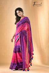 Rani & Purple with Zari border Mul cotton saree