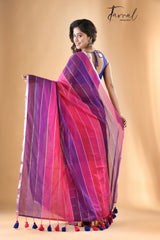 Rani & Purple with Zari border Mul cotton saree