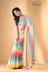 Multicolor With Zari border Mul cotton Saree