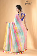 Multicolor With Zari border Mul cotton Saree