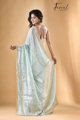 Water green zardosi silk stone work saree