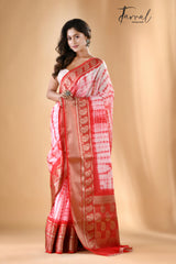 White with Red Shivori Banarasi Silk Saree - Tamal Boutique