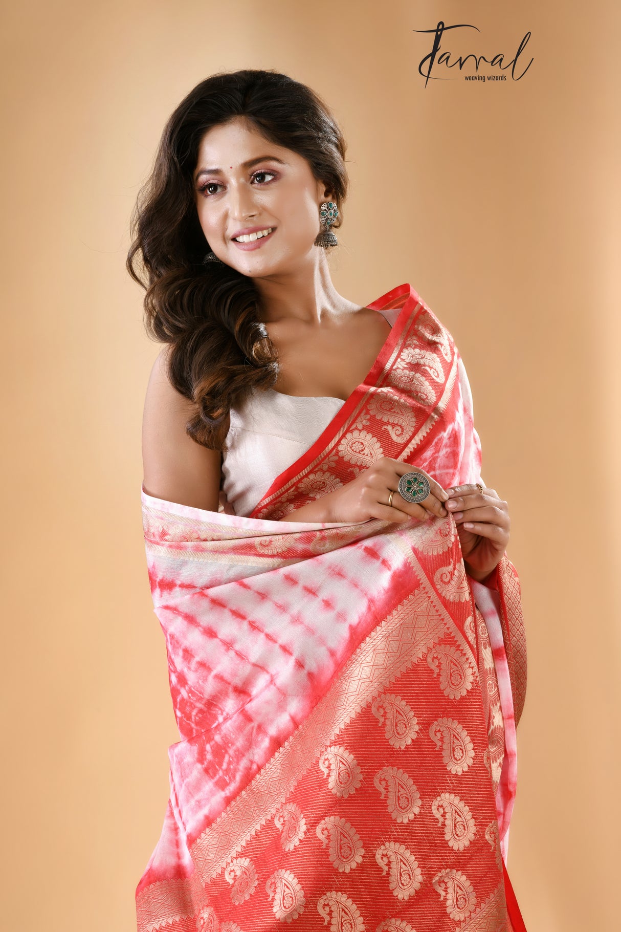 White with Red Shivori Banarasi Silk Saree