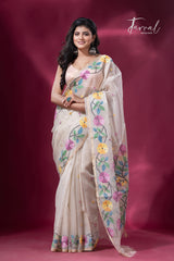 Offwhite with multicolour floral elegance muslin silk handwoven jamdani saree