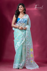 Light Sea Breeze Elegance muslin silk jacquard handloom soft dhakai jamdani saree