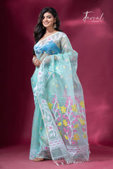 Light Sea Breeze Elegance muslin silk jacquard handloom soft dhakai jamdani saree