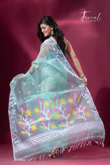 Light Sea Breeze Elegance muslin silk jacquard handloom soft dhakai jamdani saree