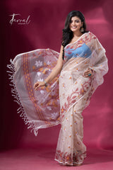 Light muga with maroon lata soft muslin handloom dhakai jamdani saree