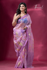 Lavender Sunshine Bloom allover floral handwoven jamdani saree