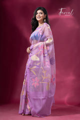 Lavender Sunshine Bloom allover floral handwoven jamdani saree