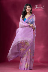 Lavender Sunshine Bloom allover floral handwoven jamdani saree