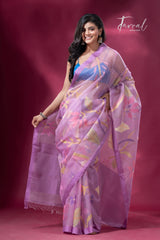 Lavender Sunshine Bloom allover floral handwoven jamdani saree