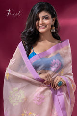 Dust Pink with purple border allover floral motifs handwoven jamdani saree