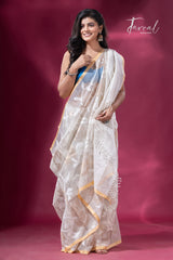 Offwhite self with allover Zari Floral Elegance handwoven jamdani saree