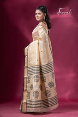 Light Creamy Elegance Tussar Tangail Handloom Saree