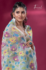 Light Sea Green Floral Delight allover Handwoven Jamdani Saree