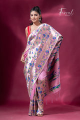 Pink gold majesty Kanchipuram handloom silk paithani saree