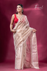 Cream organza silk tissue handloom saree