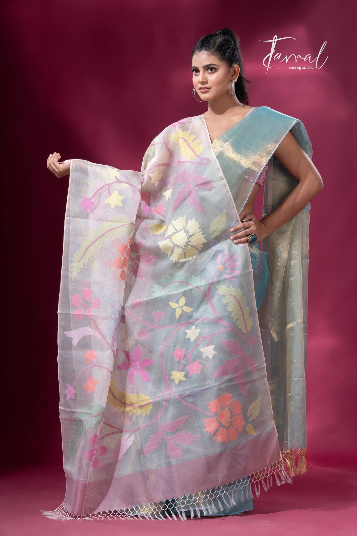 Offwhite with multi colour allover muslin silk handwoven jamdani dupatta