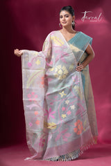 Offwhite with multi colour allover muslin silk handwoven jamdani dupatta