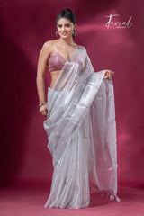 White organza silk tissue handloom saree