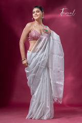 White organza silk tissue handloom saree