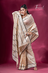 Sandalwood with black border Tussar silk traditional handwoven jamdani saree