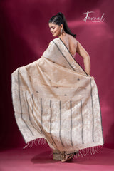 Sandalwood with black border Tussar silk traditional handwoven jamdani saree