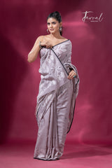 Grey with black border Tussar cotton  traditional handwoven jamdani saree