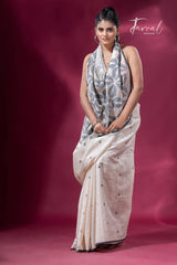 Offwhite with black border pure tusser cotton handwoven jamdani saree