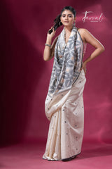 Offwhite with black border pure tusser cotton handwoven jamdani saree