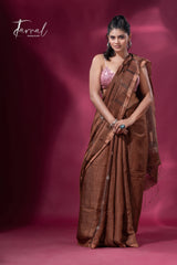 Brown tissue matka muslin handloom jamdani saree