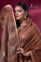 Brown tissue matka muslin handloom jamdani saree