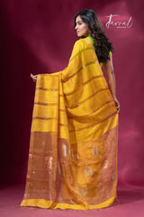 Golden yellow tissue matka muslin handloom jamdani saree