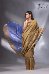 Yellow ochre bliss with  blue pallu matka silk handwoven jamadani saree