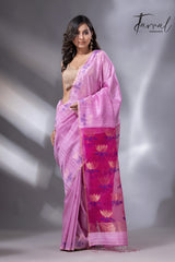 Light pink with rani golden lotus  pallu matka silk handwoven jamdani saree